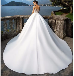 Robe de mariée NDB10031, jupe de mariée, manches longues, dentelle, <span class=keywords><strong>grande</strong></span> <span class=keywords><strong>taille</strong></span>, style français, satin, col en V - Product Image 5