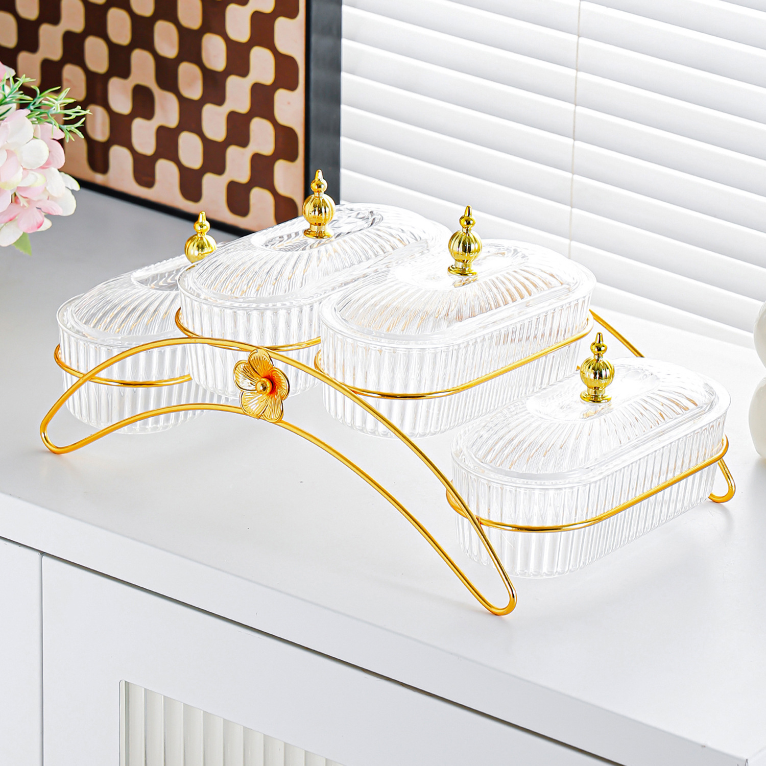 Perle de tour transparente - fleur d'arche de plaque ovale à 4 grilles