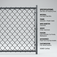 Clôture temporaire de haute qualité en chaîne maillée pour la construction, panneaux de clôture galvanisés à chaud, barrière de sécurité portable