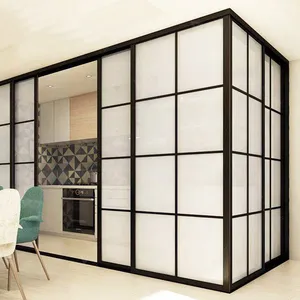 Modernデザイン96 × 80スライディングガラスドア/Blackアルミドアキッチン