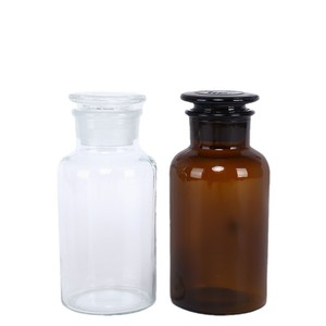 Botellas de reactivos de vidrio transparente y marrón, recipientes de almacenamiento de productos químicos de laboratorio de boca ancha con tapas esmeriladas - Product Image 1