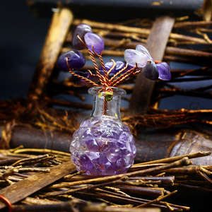 Bán buôn tự nhiên handmade 7Chakra pha lê mong muốn cây bình cơ sở thạch anh tím pha lê chip cây - Product Image 1