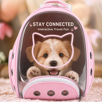 Sac à dos de transport pour animaux de compagnie, pliable et portable, avec fenêtre transparente en forme de capsule spatiale, motif silhouette de chat rose, maille respirante et œillets, idéal pour les voyages et les randonnées