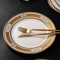 Assiettes à steak en céramique de style européen avec bord doré, assiettes à pâtes, assiettes de dîner, porcelaine blanche de luxe pour mariage, hôtel, banquet