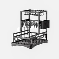 Égouttoir à vaisselle 3 niveaux en acier inoxydable, design moderne et écologique, avec plateau de drainage pour organiser bols et assiettes de cuisine