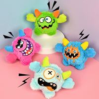 Cadeau d'Halloween : Jouet à mâcher pour chien, balle monstre en peluche couineuse, durable, pour le nettoyage des dents, rebondissante et à picots