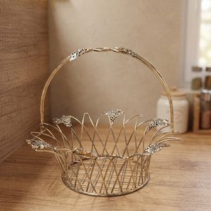 Panier de rangement rond en métal, style minimaliste fait main, couleur argent, organisateur de salon, à un seul niveau, soudé - Product Image 6
