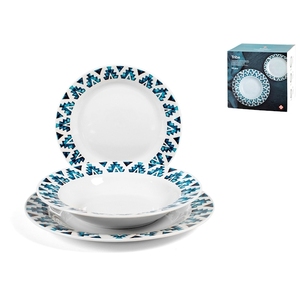 Set di Stoviglie Tribe 18 Pezzi con Motivo Geometrico Blu, Servizio da Tavola - Product Image 1