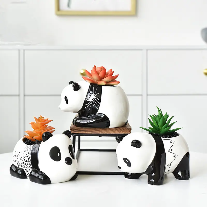 2023 Creative Ceramic Cartoon Animal Panda Flower Pot Succulent Flower Pot Cute Animal Pots For Succulents