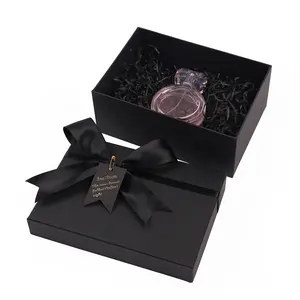 Custodia rigida nera personalizzata scatola di cartone per biscotti al cioccolato e fiori scatola regalo bomboniere matrimonio con nastro