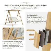 Balançoire de jardin Meiqi moderne de style bambou pour patio, balcon, en acier carbone avec auvent réglable et imperméable