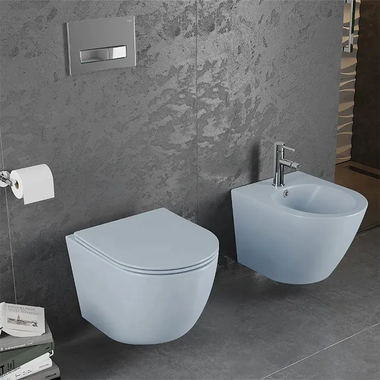 Peralatan sanitasi kamar mandi dinding tanpa bingkai, toilet bidet gantung dinding keramik bulat warna matte