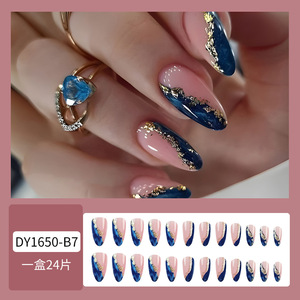 <span class=keywords><strong>Uñas</strong></span> Postizas de Alta Gama en <span class=keywords><strong>Rosa</strong></span> <span class=keywords><strong>y</strong></span> <span class=keywords><strong>Azul</strong></span> con Diseño de Bloques de <span class=keywords><strong>Color</strong></span> en Forma de Lágrima, Adhesivos para <span class=keywords><strong>Uñas</strong></span> Populares con Lámina Dorada, <span class=keywords><strong>Uñas</strong></span> Dulces <span class=keywords><strong>y</strong></span> Modernas - Product Image 2