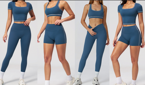 Conjuntos Deportivos para Mujer OEM, Camiseta de Manga Corta, Ropa de Entrenamiento, Bra Deportivo Ajustado para <span class=keywords><strong>Yoga</strong></span>, Shorts Deportivos para Gimnasio, Leggings para <span class=keywords><strong>Yoga</strong></span> y Ejercicio - Product Image 3