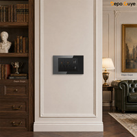 Prise murale standard américaine en verre trempé noir 118 x 73 mm, 10A, 6 prises, 20W, charge rapide USB-C, TV satellite, prise de données CAT6