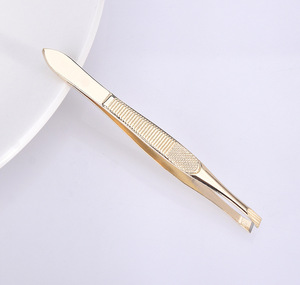 Pinzas para cejas doradas <span class=keywords><strong>de</strong></span> acero inoxidable <span class=keywords><strong>de</strong></span> precisión personalizadas al por mayor, pinzas <span class=keywords><strong>de</strong></span> recorte <span class=keywords><strong>de</strong></span> estilo biselado plano único, pestañas <span class=keywords><strong>de</strong></span> Punta puntiaguda - Product Image 5