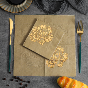 Série de serviettes en papier carrées à motif de roses en relief 3D estampées or, spécialement conçues pour les restaurants, les hôtels, les fêtes et - Product Image 2