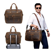 Sacoche pour ordinateur portable en cuir Crazy Horse vintage pour homme, sac fourre-tout en cuir pour homme