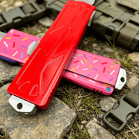 Couteau de chasse pliant de survie pour le camping en plein air, personnalisé en gros, avec lame OEM, outil EDC personnalisé, manche en aluminium rose en forme de donut