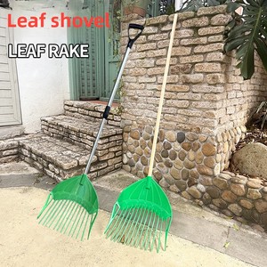PINSHUN Râteau de jardinage en plastique vert pour l'agriculture, pour ramassage d'herbe et de feuilles, ameublissement du sol, semis, fourche à fourrage, outil pelle, manche en bois - Product Image 4