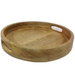 Elegant <b>Large</b> Round Serving <b>Tray</b> with Stylish Metal Handle Luxury Home Decor with Marble Finish Solid Wooden Serving <b>Trays</b> - Product Image 1