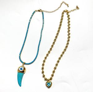 <span class=keywords><strong>Collana</strong></span> Personalizzata alla Moda <span class=keywords><strong>con</strong></span> Cuore in Perline Dorate Blu, Ciondoli a Corno <span class=keywords><strong>con</strong></span> Occhio, Gioiello di Lusso in Cristallo, Regalo per Feste, Vendita all'Ingrosso - Product Image 1