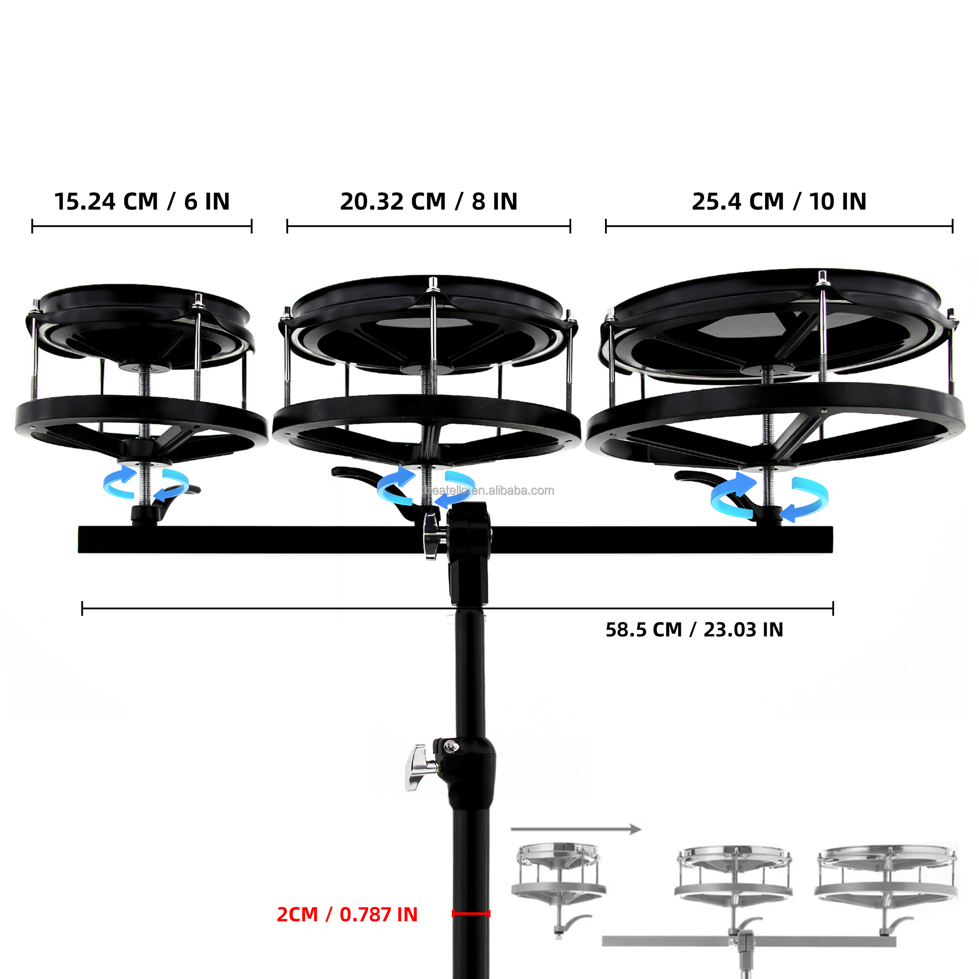 Beatello JBK 3Pc Roto Toms Drum Set - 6'', 8'', 10'' Toms with