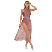 Tenue de danse lyrique sans manches pour femmes, costume de scène, justaucorps en maille avec empiècements, robes de danse