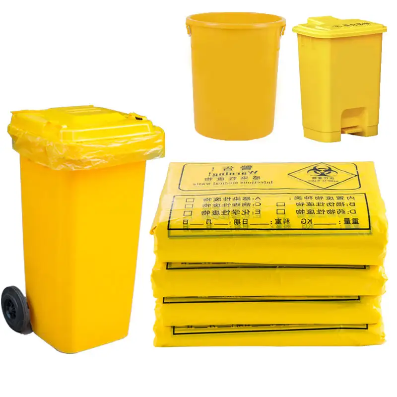 कस्टम मुद्रित पीला thickened बड़े पोर्टेबल बनियान प्लास्टिक कचरा बैग के लिए अस्पतालों चिकित्सा अपशिष्ट बैग