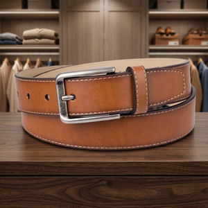 Ceinture unisexe vintage en cuir de vachette véritable à 100 %, boucle carrée en acier inoxydable, étanche, confortable, longueur personnalisable - Product Image 1