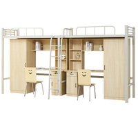 Lit superposé double en acier avec bureau en bois, armoire et échelle d'accès pour les dortoirs des écoles, des entreprises, des usines et des appartements.