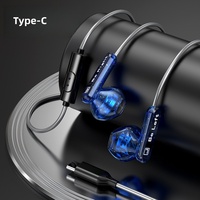 Auriculares con cable con puerto tipo C, sonido de alta definición, graves potentes, sincronización en tiempo real, auriculares para juegos/música, transparentes con micrófono para teléfono