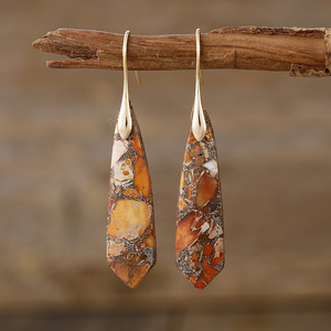 Geometric Natural Stone Drop Earrings For Women Party Jewelry <b>Light</b> Luxury Bohemian Style Teardrop Shape - Product Image 3