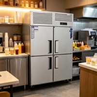 Réfrigérateur vertical commercial pas cher pour boulangerie, pâtisserie, hôtel, cuisine, réfrigérateur à quatre portes en acier inoxydable
