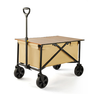Camping <b>Cart</b> <b>Foldable</b> Four-Wheel Metal Outdoor Shopping <b>Cart</b> 120kg Capacity Black - Product Image 2