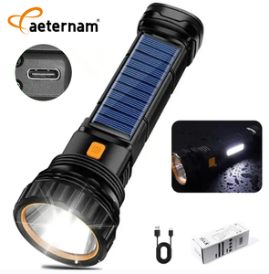Lampe Torche LED + COB Portable - Rechargeable USB Et Solaire - Avec Batterie
