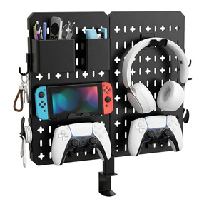 Wall Mounted <b>Metal</b> <b>Pegboard</b> Storage Rack For Office Desk Organizer With Hooks And Bins Punch Free Installation - Product Image 1