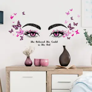 Adesivo de rosto de beleza da moda para parede, papel de parede de borboleta com olhos grandes, mural decorativo criativo para quarto e sala de estar