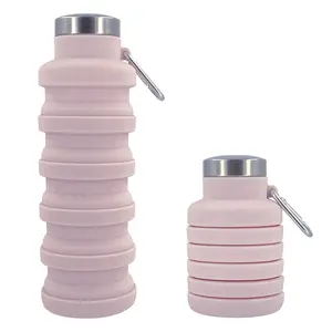 Hot Seller Outdoor Travel Camping Cup With Carabiner Reusable Silicone Foldable Leak Proof Portable Sports Travel Water Bottles