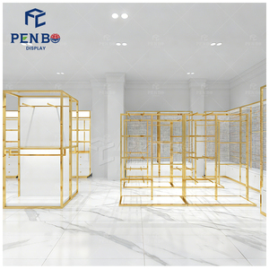 رف ملابس ذهبي ورفوف للبوتيك من مصنع قوانغدونغ، تصميم وديكور راقي لمتجر الأزياء ومتجر الملابس الراقية - Product Image 5