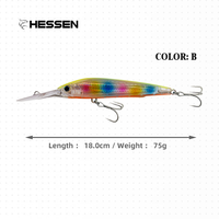 Leurre de pêche à la traîne en PVC Hessen OEM pour eau salée, 75g 180mm, plongée profonde, longue queue, yeux 3D, type Minnow