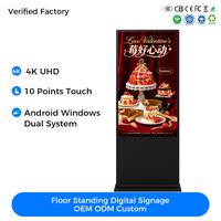 43 49 55 65 Inch Indoor Floor Standing LCD Touch Screen Video Display Digital Signage and Displays Screens for Advertising