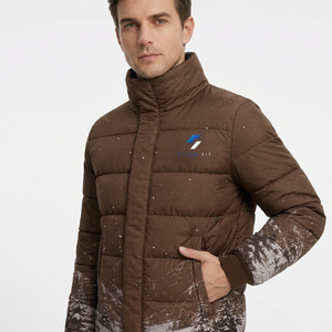Veste d'hiver pour homme, imprimé montagne enneigée, col montant, fermeture éclair, coupe-vent, matière polyester - Product Image 5