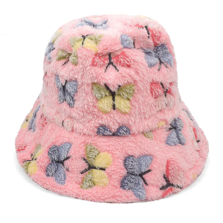 Topi Bucket untuk Wanita, Topi Nelayan Bulu Palsu Berbulu Hangat Musim Dingin, Penutup Kepala