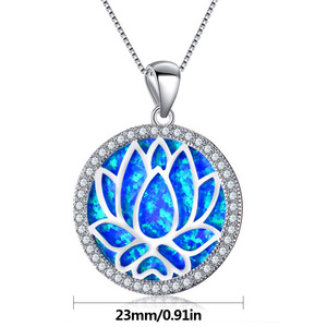Europäisch-Amerikanische Mode Opal-Lotus-Anhänger Halskette Sommer Blumenschmuck Statement-Kette - Product Image 2