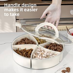 Plateau à épices rond en plastique pour la cuisine, avec poignée, cinq compartiments, boîte de rangement étanche à l'<span class=keywords><strong>humidité</strong></span> avec couvercle - Product Image 5