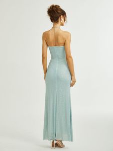 Robe de soirée pour femmes de couleur unie haut creux <span class=keywords><strong>dos</strong></span> <span class=keywords><strong>nu</strong></span> nœud Maxi volants sans bretelles chute de taille tenue de fête formelle pour l'été - Product Image 3