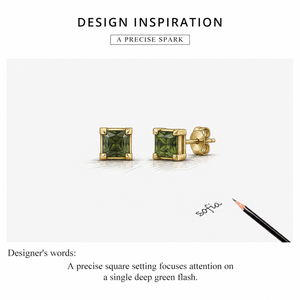 Pendientes de circonita verde de acero inoxidable con baño de oro de 14K al vacío, cuadrados de cuatro puntas, joyería minimalista - Product Image 3