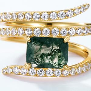 18 Karat vergoldet 925 Sterling Silber Cz Diamant Grün Moos Achat Half Wrap Pave Frauen Gelbgold <span class=keywords><strong>Ring</strong></span> - Product Image 4