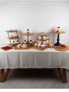 Custom FSC Solid Wooden Serving Cupcake Stand Display Rack Wooden Cake Stand for Desserts Fruits Snack Candy